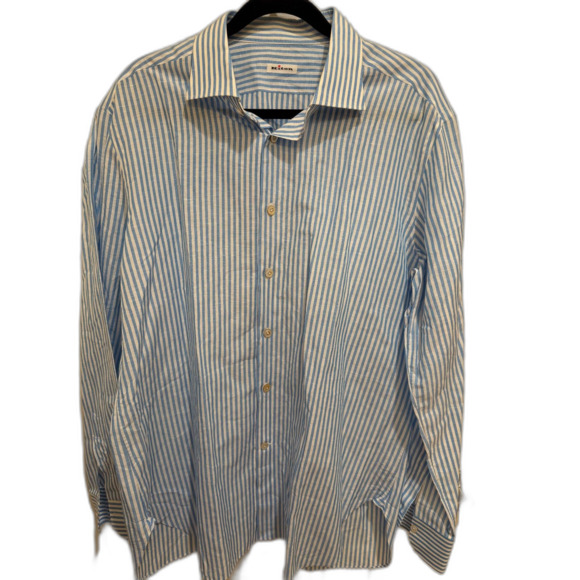 Kiton Other - Men's Kiton Designer Button Up Formal Dress Shirt Light Blue Stripes 17.5 x 44